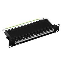 Profipatch Cat6a Patch Panel 10 colių 12 prievadų jungiamasis skydelis ekranuotas Rj45 Rack įrengimas ekranuotas 1u juodas