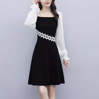 Female Sweet Chiffon Splicing Long-sleeved Dresses Age-defying Fairy Mori System A Line High-waisted Dresses XL gray