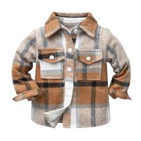 Vaikų flaneliniai marškiniai švarkas, languotas ilgomis rankovėmis, atvartas. 80 gray