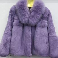 Moterų kailinė striukė su apykakle, pilnos striukės S violetinė