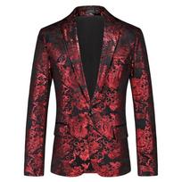 Jaukūs vestuviniai kostiuminiai švarkai vyrams Ternos Masculino Auksinis bronzinis gėlių raštas Moda Hombre Vyriškas švarkas Slim Elegantiškas švarkas Paltai 4XL raudona