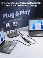 Warrky Lan skirstytuvas 1 į 3, 1000Mbps eterneto skirstytuvas su type-c maitinimo laidu, [1,4 cm itin plonas, integruotas lieto aliuminio korpusas] gigabitinis Lan skirstytuvas 3 prievadai, tinklo jungiklis, skirtas cat 5/5e/6/7/8