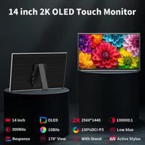 Monitorius Magedok nešiojamas jutiklinis monitorius 14 colių 2k, 2560 x 1440 100% P3 1 ms mobilusis ekranas, Mpp rašiklio palaikymas, akių apsaugos nešiojamas monitorius nešiojamam kompiuteriui, Mac Nuc Mini Pc, Vesa ir integruotas stovas