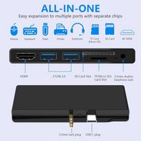 Įkroviklis nešiojamam kompiuteriui Surface Go/go 2/go 3 dokas, 6 viename Usb C šakotuvas Hdmi adapteris, Surface Go su 4k Hdmi, 2 Usb 3.0 prievadai (5Gbit/s), 3,5 mm garsiakalbio Sd/tf kortelių skaitytuvas, skirtas Surface Go1/go 2/go 3
