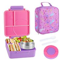 Bento pietų dėžučių rinkinys vaikams su 8 oz sriubos termosu, sandariomis pietų dėžutėmis su 4 skyreliais, vaikams skirta karšto maisto termosinė tara ir 4&Other&1 violetinė