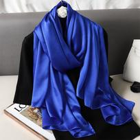 Prabangaus prekės ženklo vasaros kieto gryno šilko šalikas moteriškas ilgas, didelio dydžio minkštas įvyniojimas ir kaklaskarės Bandana Beach Hijab Head Moter Foulard One Size blue