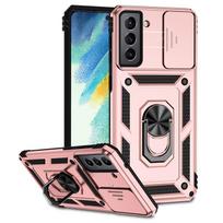 Šarvuotas slankiojantis kameros dėklas Samsung Galaxy S21 Ultra dėklui Magnetinis laikiklis Žiedas Apsauginis dangtelis Galaxy S21+ Plus S 21FE dėklui For Galaxy S21 FE rožinio aukso spalvos