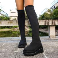 Nauji Moteriški Stambūs Platforminiai Ilgi Batai Iki Kelio Stori Aukšti Kulniukai Ilgi Batai Moterims Dydžio Plius Slim Tamprios Rudens Žiemos Ankle Boots 37 juoda