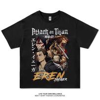 Anime Attack on Titan Marškinėliai Dydeli Vintage skalbti Shingeki No Kyojin Marškinėlis Trumpomis rankovėmis Manga Eren Mikasa Levi Viršutiniai drabužiai T-shirtai M black