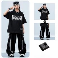 Vaikų sceninis būgnas Hip-hop'o podiumo pasirodymo kostiumas Berniukams Mergaitėms Gatvės šokis Džiazas Streetwear Marškinėliai trumpomis rankovėmis Kelnės Drabužių rinkinys 160cm white