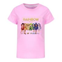 Fantasy Friends Rainbow High Marškinėliai Vaikams Vasariniai Drabužiai Mergaitėms Trumpomis Rankovėmis Viršutiniai Drabužiai Mažiems Berniukams Madingi Streetwear Drabužiai Vaikams 150 pink