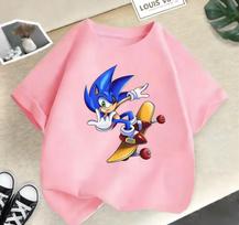 Sonic the Hedgehog vasariniai marškinėliai vaikams, dydžiai 100-160. Tinka berniukams, mergaitėms,.Stilingi gatvės laisvalaikio drabužiai 130 pink
