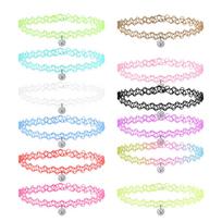12vnt. Senovinio stiliaus Tampri Choker Karoliai Moteriai Mergaitei Tatuiruotės Choker Karoliai Punk Retro Gotikiniai Elastingi Karoliai Moterims white