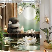Zen akmens meditacijos dušo užuolaida žalias bambukas orchidėja SPA atpalaiduojanti tema vandeniui atsparus poliesterio audinys vonios kambariui voniai W150xH180cm