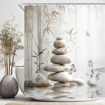 Zen akmens meditacijos dušo užuolaida žalias bambukas orchidėja SPA atpalaiduojanti tema vandeniui atsparus poliesterio audinys vonios kambariui voniai W90xH180cm(35x70 in) gray
