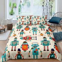 Kids Robot Duvet Cover Set Watercolor Robot Bedding Super Robot Pattern King Size 2 3pcs Bedding Set EU single(135x200cm) gray