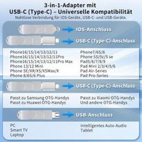 USB laikmena 3-in-1 usb atmintinė 512gb su usb-c adapteriu, atmintinė telefonui/android/planšetiniam kompiuteriui/pc/nešiojamam kompiuteriui, išorinė photostick - efektyvus duomenų/nuotraukų/video atsarginis kopijavimas, suderinama su ios ir android (sidabrinė)