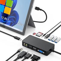 Įkroviklis nešiojamam kompiuteriui Usb c surface dokas, trigubas ekranas (hdmi + dp + vga) 12-in-1 dokas, skirtas surface pro 10/9/8/x/7+/7, surface laptop go 3/2/1, surface laptop 5/4/3, surface book 3/2, surface go 4/3/2