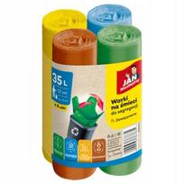 Atliekų rūšiavimo maišeliai, plastikiniai, 35 l, 4 spalvų rinkinys, 48 vnt.