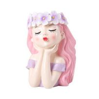 Small Fairy Head Planter Resin Girl Face Flower Pot Cute Cactus Pot for Balcony Yard Garden Desk Decor Gift for Women rožinė