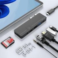 Surface Pro 9 Pro 8 doko stotelės šakotuvas su 4k Hdmi, pilnai funkcionuojantis Type C (ekranas + 10Gbit/s duomenys + 100 W Pd įkrovimas), 100 M Ethernet, Usb 3.0, Type C duomenų audio Sd/tf, skirtas Microsoft Surface