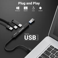Deleycon Usb A šakotuvas 4 prievadų skirstytuvas - (1x Usb 3.0 / 3x Usb 2.0) aliuminio korpusas 15 cm, skirtas Pc, nešiojamam kompiuteriui, bloknotui - juodas