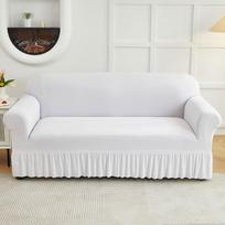 1 vnt. pieno šilko tamprus vienspalvis sofos užvalkalas su sijonu, elastano kampinės sofos užvalkalas svetainei, neslystantis sofos užvalkalas 1pc Single seat white