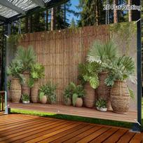 2D Bambuko Sienelė ir Žalumos Fonas Terasos Dekoro Vėliava 47.2x31.5inch/120*80cm brown