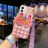 3D Animacinis Piniginė Telefono Dėklas Skirta Samsung Galaxy S24 Ultra S23 S22 Plus S21 S20 FE S10 S9 S8 Dirželis Kaklo Grandinėlė Vienaragis Dangtelis Galaxy S22&Case & Strap