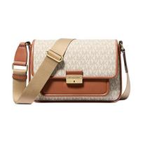 MICHAEL KORS Bradshaw Gold Hardware Logo Print Coated Canvas Shoulder Crossbody Bag Medium Women's Vanilla auksas