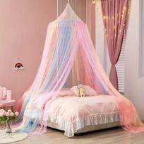 Vaivorykštės lovos baldakimas Poliesterio uodų tinklas Princesės lovos užuolaidos iš lubų Miegamojo dekoras mergaitėms Colorful Mosquito Net white