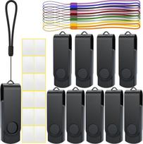 USB laikmena Uflatek 16gb Usb atmintinės Usb 3.0 atmintinė, 10 vnt., 16gb atmintinė, juoda „flash“ atmintinė, pasukama Usb atmintinė, metalinė atmintinė, išorinė duomenų atmintinė su virvele