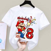 Super Marioes Bros Numeriai 1-10 Spausdinti Marškinėliai Anime Animacinis mielas trumpomis rankovėmis viršus Berniukams Mergaitėms Vasariniai medvilniniai apvalios kaklo marškinėliai 140 white