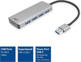 Act Usb šakotuvas 3.0, 4 prievadų Usb 3.2 5gbps, pasirenkamas Usb-c maitinimo prijungimas, Plug & Play, skirtas Pc/notebook - Ac6121