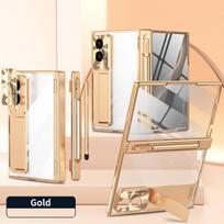 Skirta Samsung Z Fold 8 Ultra / 7 6 5 4 3 Skaidrus Metalizuotas PC Vyrio apsauga Viso Kūno Stovas Rašiklio Lizdas Dėklas su Grūdintu Stiklu Opp Bag&For Samsung Galaxy Z Fold3 5G 7.6" auksas
