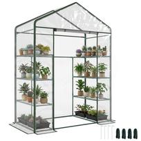 Garden Greenhouse 8 Shelves Transparent PVC Cover Roll-Up Door 143 x 73 x 195 cm - Transparent 143 x 73 x 195 cm