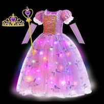 Šviečiantis Rapunzel kostiumas mergaitei LED princesės suknelė Kalėdinė šviečianti Rapunzel suknelė iš Pasakų Pasaulio Mažylės Cosplay suknelė 4-5T(TAG 120) pink