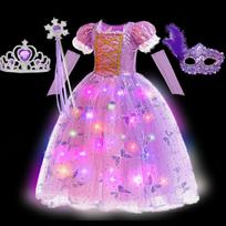 Šviečiantis Rapunzel kostiumas mergaitei LED princesės suknelė Kalėdinė šviečianti Rapunzel suknelė iš Pasakų Pasaulio Mažylės Cosplay suknelė 7-8T(TAG 140) purple