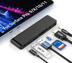 Surface Pro 9 dokas, suderinamas su Surface Pro 10/11/x - Surface Pro 9 adapteris su Thunderbolt 4 (vaizdas + duomenys + 100 W Pd), 4k Hdmi, 2 x Usb 3.0, Sd/tf kortelių skaitytuvas, 3,5 mm audio Surface Pro 9