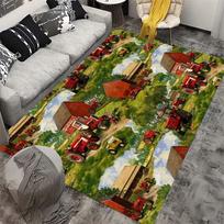 Žalias traktorius Ūkis Vaikų kilimas Neslystantis Plaunamas plotinis kilimas Animacinis ūkinis transporto priemonės grindų kilimėlis berniukų miegamajam žaidimų kambariui 160x200cm