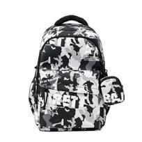 Schoolbag Versatile Camouflage Large Capacity Leisure Travel Backpack Fashion Boys and Girls Backpack Middle School Student Personality Graffiti gray