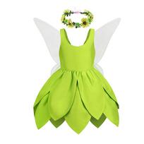 Baby Girls Fairy Miss Tinker Dress Suspenders Frock Elves Cosplay Halloween Costume Child Pixie Elf Carnival Clothing Robes 12M(TAG 90) white