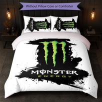 Monster Energy spausdintas 3 dalių patalynės komplektas: 1 antklodės užvalkalas ir 2 pagalvių užvalkalai. Minkšta patalynė namų miegamajam. 135cm*200cm