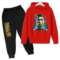 Ronaldo CR7 Spaudinys Futbolo Idolis Drabužiai Vaikams Hoodis 2vnt Rinkinys Kelnės Kostiumas Vaikams Berniukams Sportinis Kostiumas Mergaitėms Drabužiai Sportiniai Kostiumai 150 black