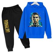 Ronaldo CR7 Spaudinys Futbolo Idolis Drabužiai Vaikams Hoodis 2vnt Rinkinys Kelnės Kostiumas Vaikams Berniukams Sportinis Kostiumas Mergaitėms Drabužiai Sportiniai Kostiumai 140 black