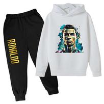 Ronaldo CR7 Spaudinys Futbolo Idolis Drabužiai Vaikams Hoodis 2vnt Rinkinys Kelnės Kostiumas Vaikams Berniukams Sportinis Kostiumas Mergaitėms Drabužiai Sportiniai Kostiumai 100 white