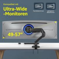 Monitoriaus laikiklis Bewiser monitoriaus laikiklis, skirtas 34–49 colių 1 itin plataus lenkto monitoriaus ir naujiems 57 colių monitoriams, reguliuojamas aukštis su pakreipimais, pasukimais, tvirta dujų spyruoklė nuo 5–20 kg Vesa 75 x 75 / 100 x 100 juodas