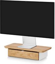 Monitoriaus laikiklis Oakywood - medinis nešiojamojo kompiuterio stovas - monitoriaus stovas su stalčiumi - pagamintas iš tikros medienos ir metalo, minimalistinis dizainas, pagamintas Es - monitoriaus stovas, stalo organizatorius - ąžuolas - baltas