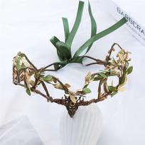 Halloween Cosplay Black Green Antler Crown Fairy Forest Headpiece Ren Faire Costume  for Women žalia