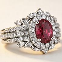 TEMU New silver ring set with ruby stones, three-piece set ins European and American women's jewelry sets 10No. gray